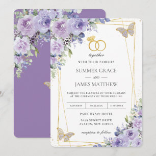 Elegant Wedding Lila Lilac Floral Butterflies Einladung
