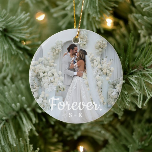 Elegant Wedding Memory Photo Keramik Ornament (Baum)