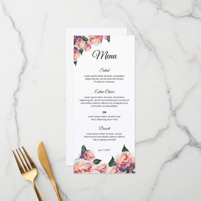 Elegant Wedding Menu Template – Printable design (Devant/Arrière en situation)