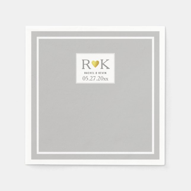 Elegant Wedding Mit Monogramm Gray Serviette (Vorderseite)