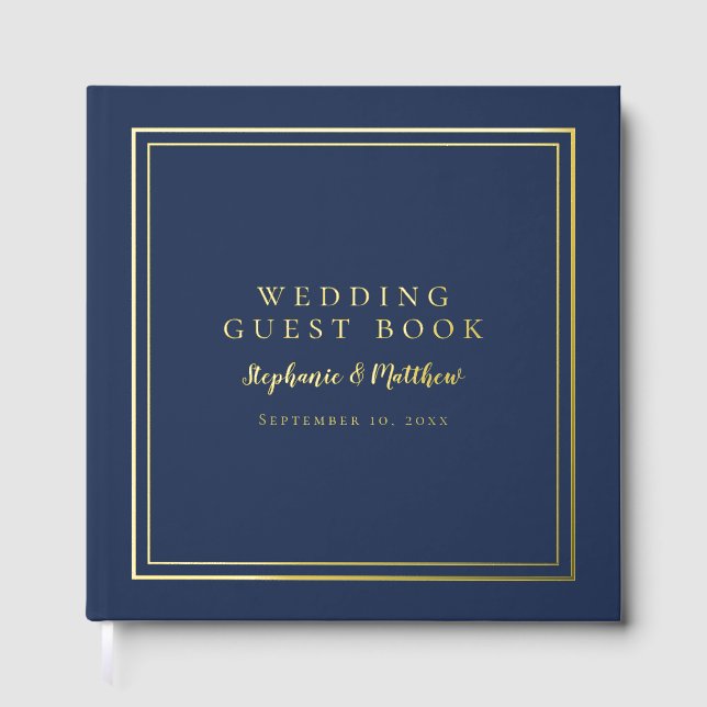 Elegant Wedding Modern Calligraphy Navy Blue Gold Gästebuch (Vorderseite)