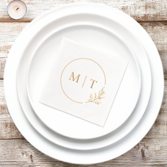 Elegant Wedding Monogram Greenerity Blätter Servietten Mit Folie (Insitu)