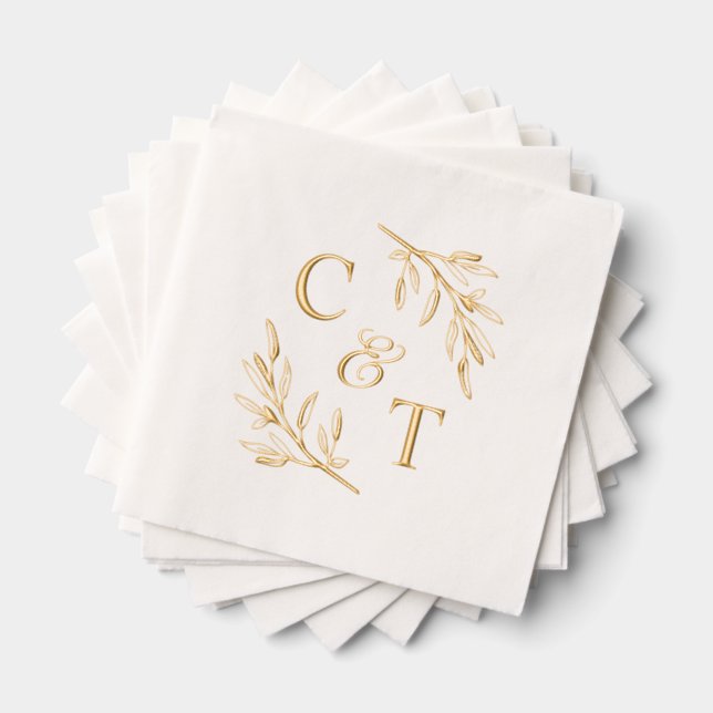 Elegant Wedding Monogram Greenerity Blätter Servietten Mit Folie (Insitu (Gestapelt))