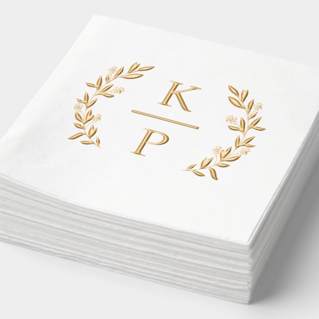 Elegant Wedding Monogram Laurel Branch Greenerity Servietten Mit Folie (Ausschnitt)