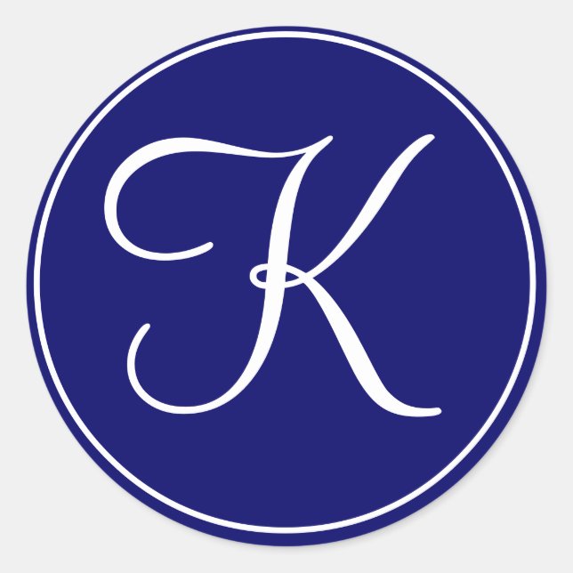 Elegant Wedding Monogram Navy White Labels Runder Aufkleber (Vorderseite)
