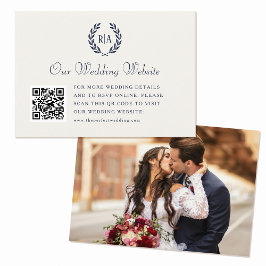 Elegant Wedding Monogram QR Code Navy Cream Begleitkarte