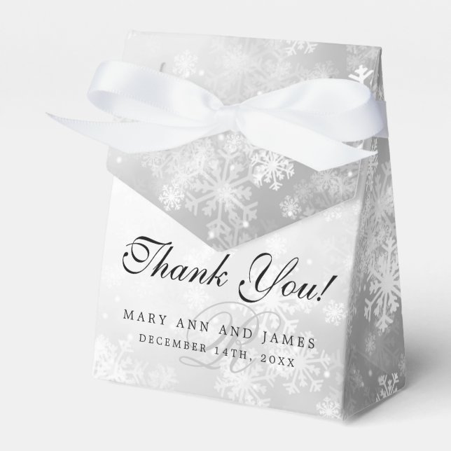 Elegant Wedding Monogram Silver Winter Wonderland Geschenkschachtel (Vorderseite)