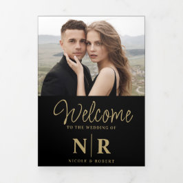 Elegant Wedding Monogram Tri-Fold Wedding Program Dreifach Gefaltete Urlaubskarte