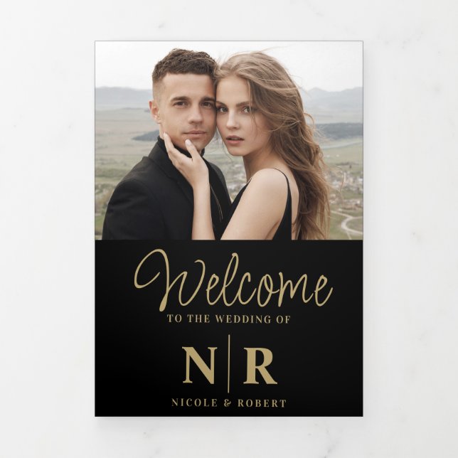 Elegant Wedding Monogram Tri-Fold Wedding Program Dreifach Gefaltete Urlaubskarte (Cover)
