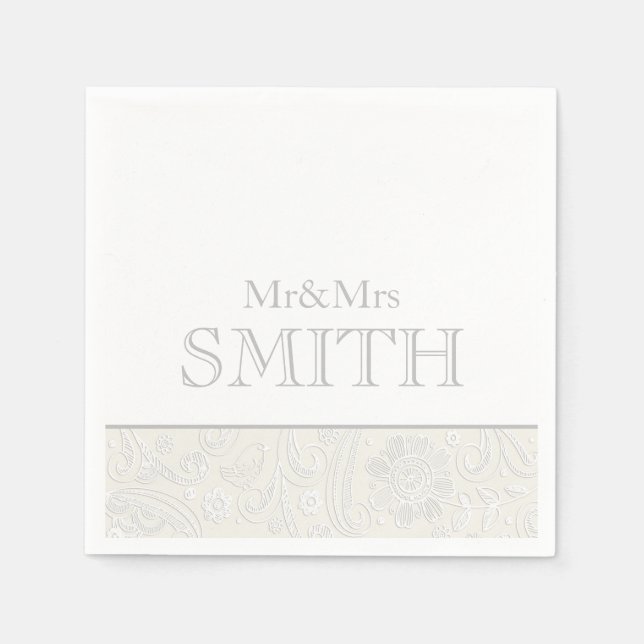 Elegant Wedding Mr. & Mrs. NAME grau weiß Serviette (Vorderseite)