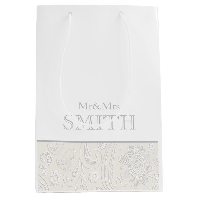 Elegant Wedding Mr&Mrs NAME Personalisiert Gift Wr Mittlere Geschenktüte (Vorderseite)