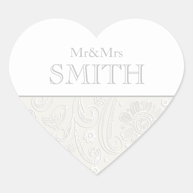 Elegant Wedding Mr. & Mrs. Personalisiert Heart Na Herz-Aufkleber (Vorderseite)