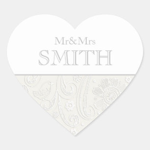 Elegant Wedding Mr. & Mrs. Personalisiert Heart Na Herz-Aufkleber
