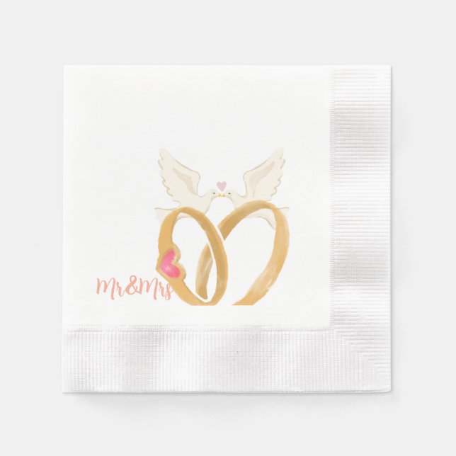 Elegant Wedding Napkin mit Rings and Doves - "Mr. Serviette (Vorderseite)