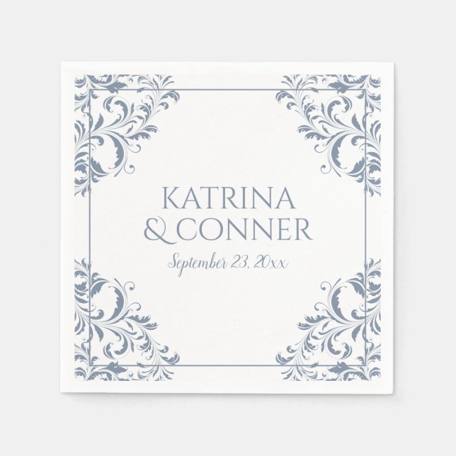Elegant Wedding Napkins | Nadine (Dusty Blue) 2 Serviette (Vorderseite)