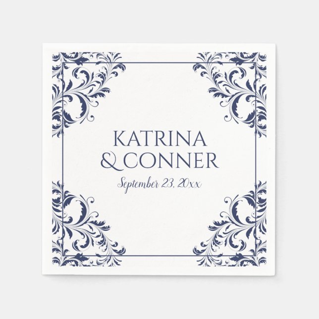 Elegant Wedding Napkins | Nadine (Navy Blue) 2 Serviette (Vorderseite)