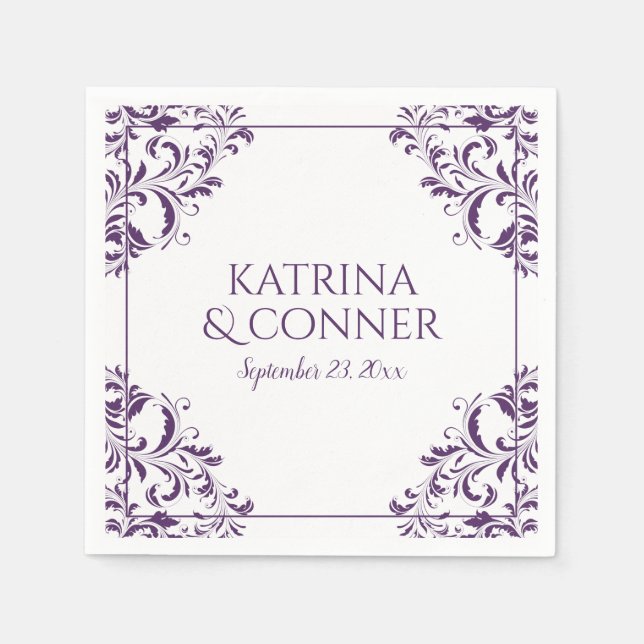 Elegant Wedding Napkins | Nadine (Pflaume / Lila)  Serviette (Vorderseite)