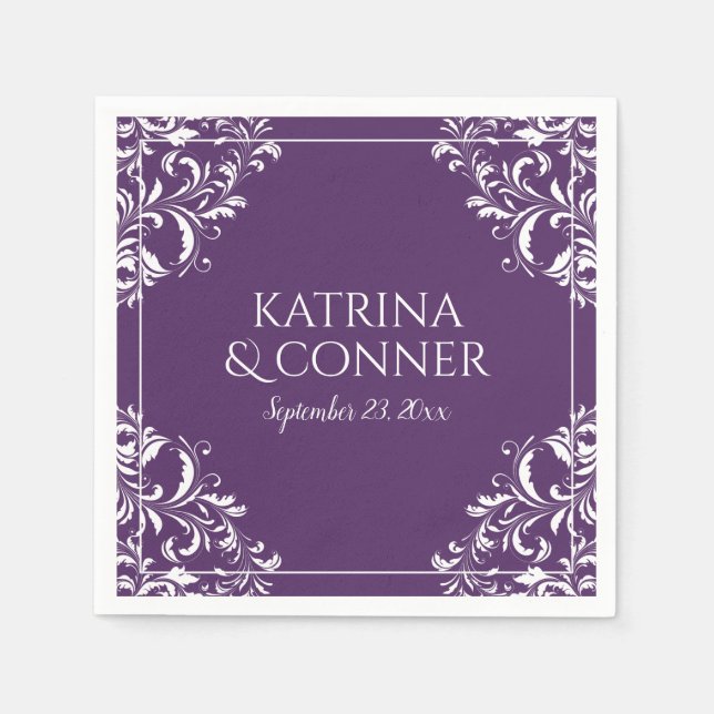 Elegant Wedding Napkins | Nadine (Pflaume / Lila)  Serviette (Vorderseite)