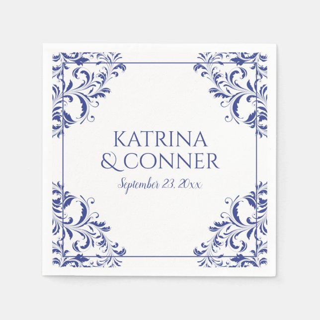 Elegant Wedding Napkins | Nadine (Royal Blue) 2 Serviette (Vorderseite)