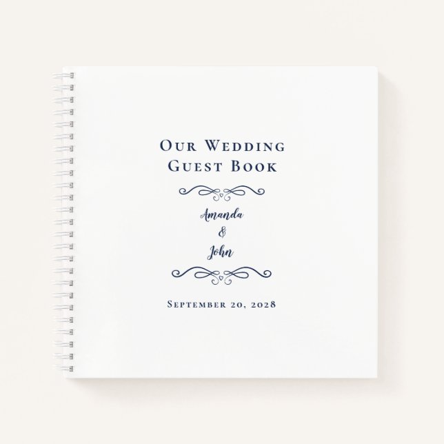 Elegant Wedding Navy Blue Chic Budget Gästebuch Notizbuch (Vorderseite)