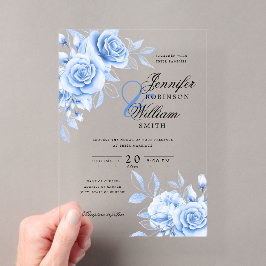 Elegant Wedding Navy Blue Rose Blumenthema Acryleinladungen