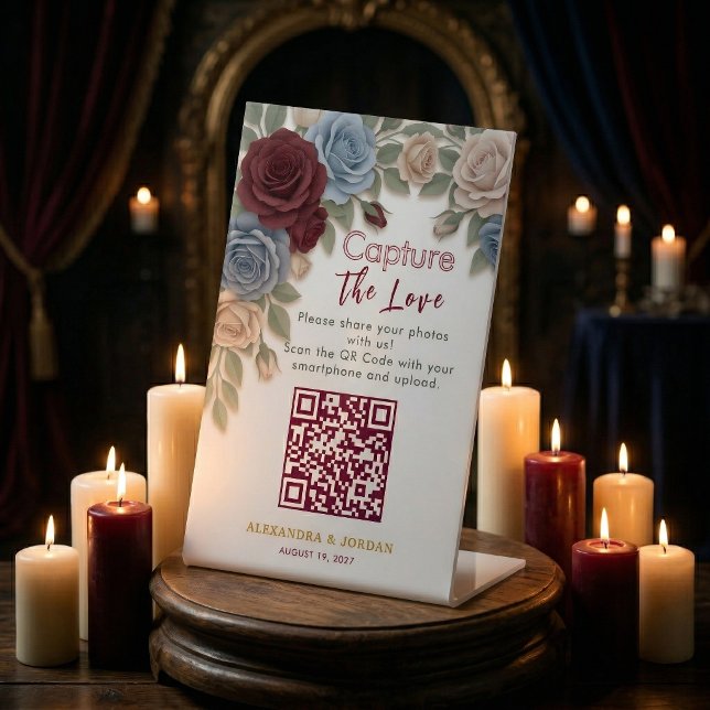 Elegant Wedding Photo Sharing With QR Code  Sockelschild (Von Creator hochgeladen)