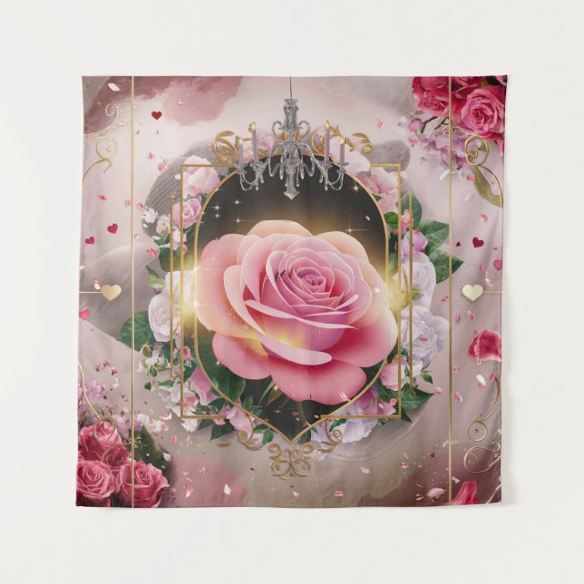 Elegant Wedding Pink Rose Mural #4 Wandteppich (Vorderseite)