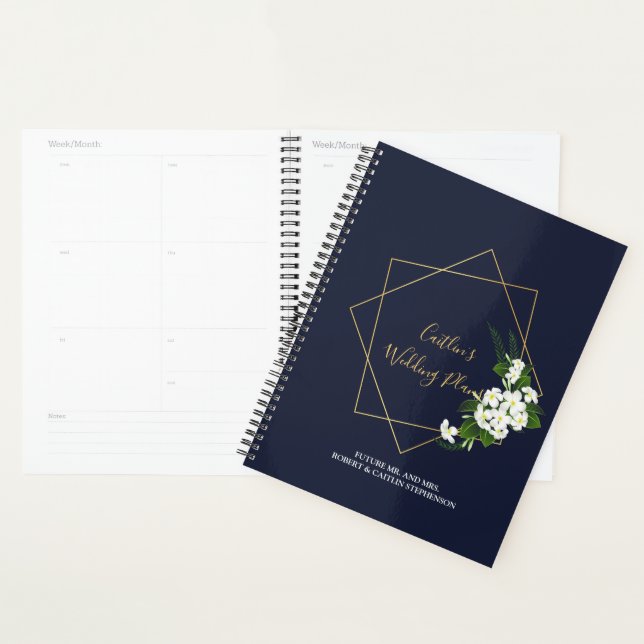 Élégant Wedding planner géométrique de marine clas (Devant avec enveloppe)