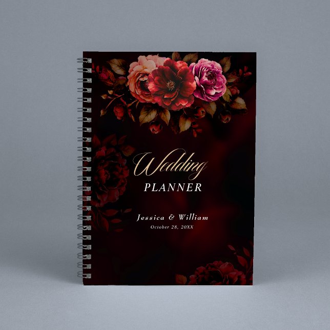 Élégant wedding planner rouge noir floral (Créateur téléchargé)