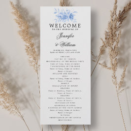 Elegant Wedding Program Navy Blue Floral Script Einladung