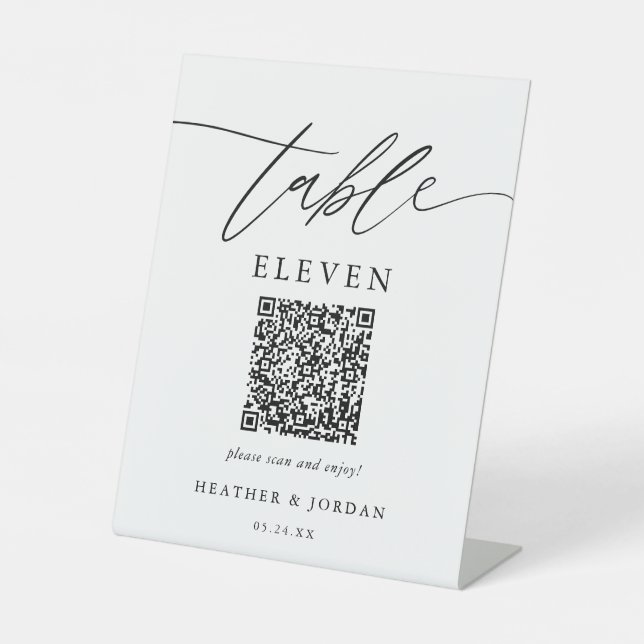 Elegant Wedding QR Code Tischnummern Sockelschild (Vorderseite)