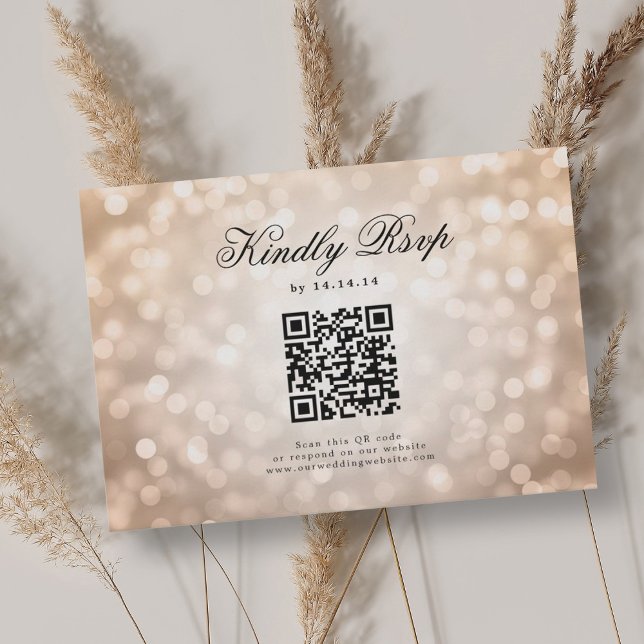 Elegant Wedding QR UAWG Bokeh Lights Rose Gold RSVP Karte (Elegant Wedding QR RSVP Bokeh Lights Rose Gold )