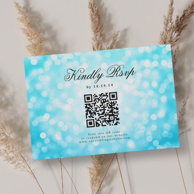 Elegant Wedding QR UAWG Bokeh Lights Türkis RSVP Karte (Elegant Wedding QR RSVP Bokeh Lights Turquoise )
