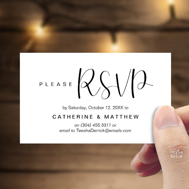  Elegant "Wedding RSVP" Reminder Details Begleitkarte (Elegant "Wedding RSVP" Reminder Details Enclosure Card Black White)