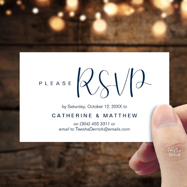  Elegant "Wedding RSVP" Reminder Details Begleitkarte (Elegant "Wedding RSVP" Reminder Details Enclosure Card Navy Blue)