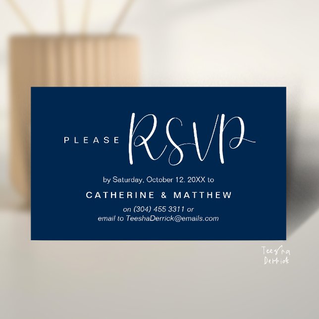  Elegant "Wedding RSVP" Reminder Details Begleitkarte (Elegant "Wedding RSVP" Reminder Details Enclosure Card Navy Blue)