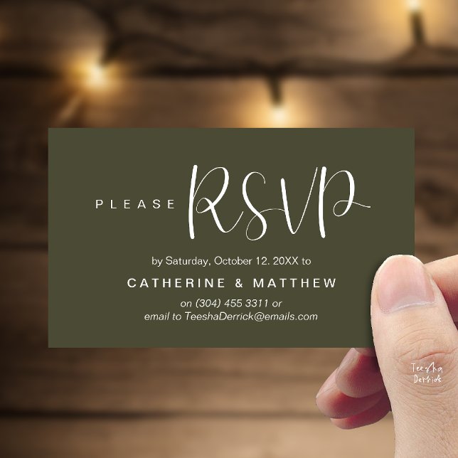  Elegant "Wedding RSVP" Reminder Details Begleitkarte (Elegant "Wedding RSVP" Reminder Details Enclosure Card Olive Green)