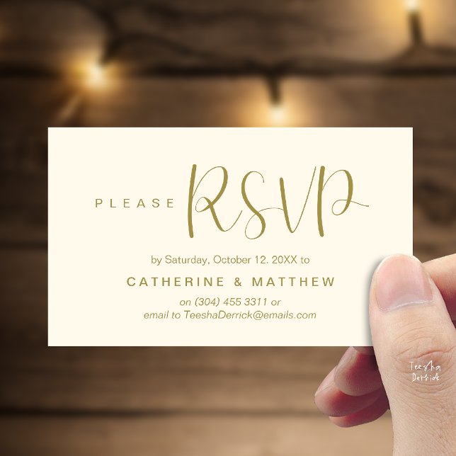  Elegant "Wedding RSVP" Reminder Details Begleitkarte (Elegant "Wedding RSVP" Reminder Details Enclosure Card Yellow Gold)
