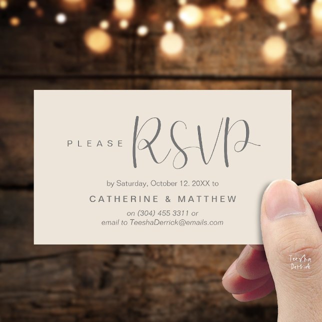  Elegant "Wedding RSVP" Reminder Details Begleitkarte (Elegant "Wedding RSVP" Reminder Details Enclosure Card Cream Grey)