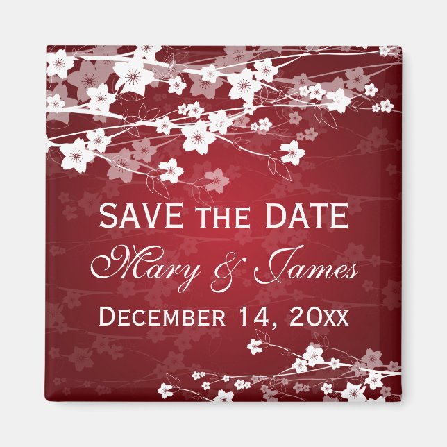 Elegant Wedding Save the Date Cherry Blossom Red Magnet (Vorne)