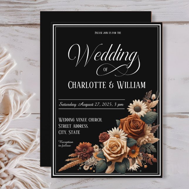 Elegant Wedding Script Brown Floral Einladung (Von Creator hochgeladen)