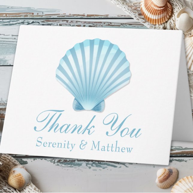 Elegant Wedding Seashell Blue Nautical Vielen Dank Karte (Von Creator hochgeladen)