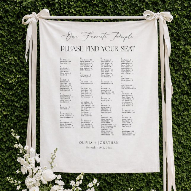 Elegant Wedding Seating Chart Alphabetical Fabric Wandteppich (Von Creator hochgeladen)