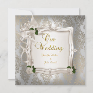 Elegant Wedding Sepia White Roses Silver Einladung
