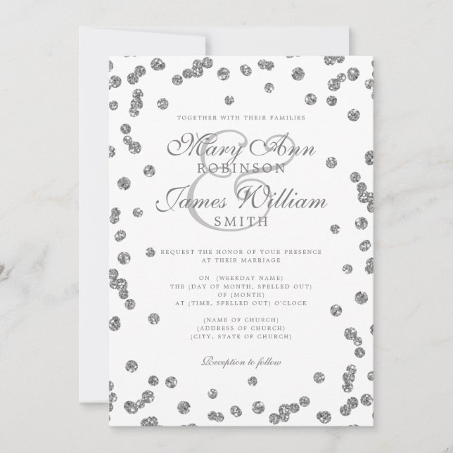Elegant Wedding Silver Glitzer Confetti Einladung (Vorderseite)