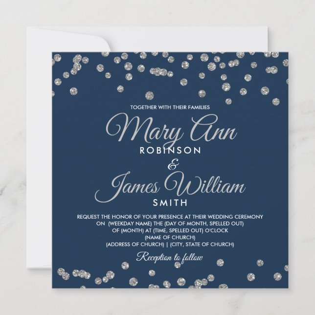 Elegant Wedding Silver Imitats Glitzer Confetti Na Einladung (Vorderseite)