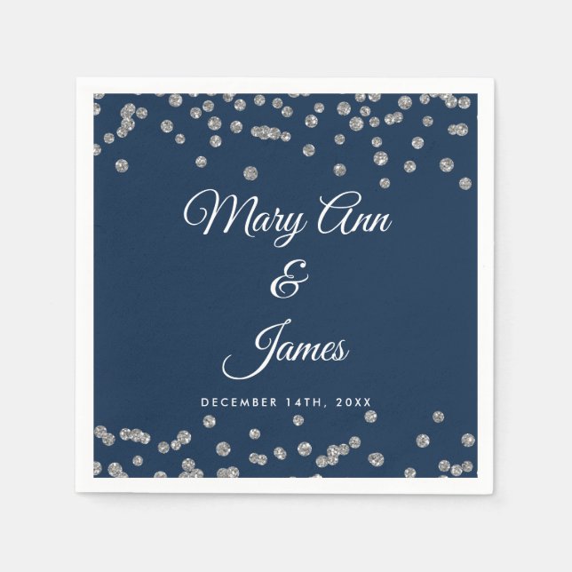Elegant Wedding Silver Imitats Glitzer Confetti Na Serviette (Vorderseite)