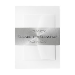 Elegant Wedding Silver Metallic Scrollwork Names Einladungsbanderole
