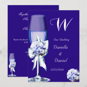 Elegant Wedding Silver Navy Blue Floral Rose Einladung