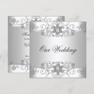 Elegant Wedding Silver White Diamond Jewel Einladung